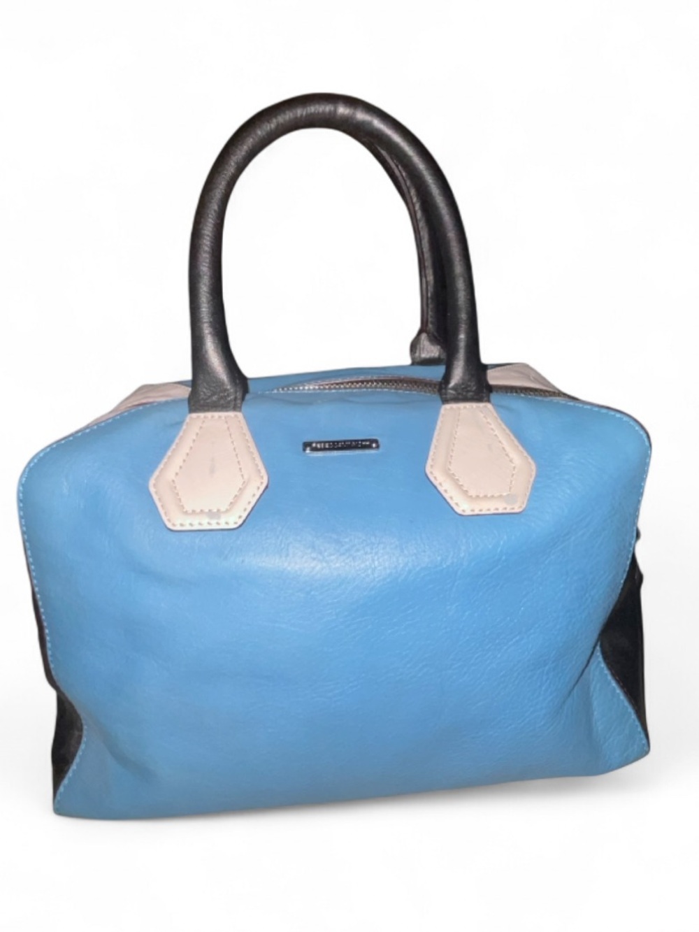 Rebecca Minkoff Lather Blue Contrast-Handle Satchel Handbag